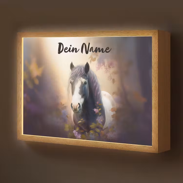 Paard - Natuur - Dieren - Bloemen - Paars Light Box met batterij (Wandlamp kind) middel -z3d_website
