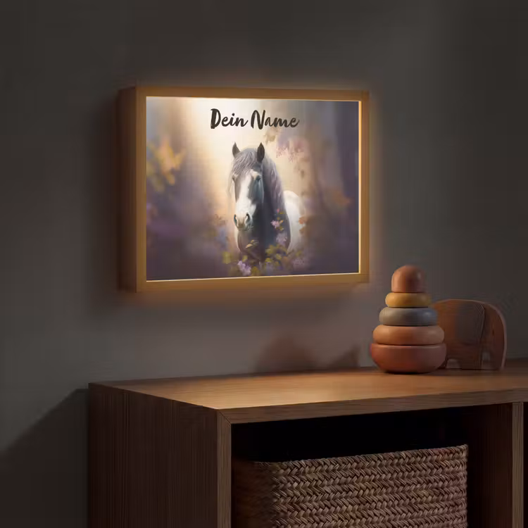 Paard - Natuur - Dieren - Bloemen - Paars Light Box met batterij (Wandlamp kind) middel -sfeer5_kind