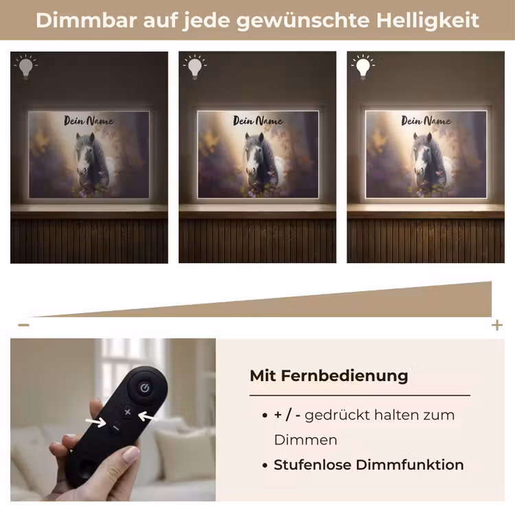 Paard - Natuur - Dieren - Bloemen - Paars Light Box met batterij (Wandlamp kind) middel -USP_dimbaarDE