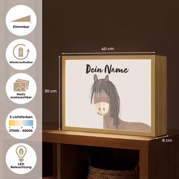 Paard - Dier - Pastel kleuren - Paarden Light Box met batterij (Wandlamp kind) middel -USP_websiteoverzichtDE