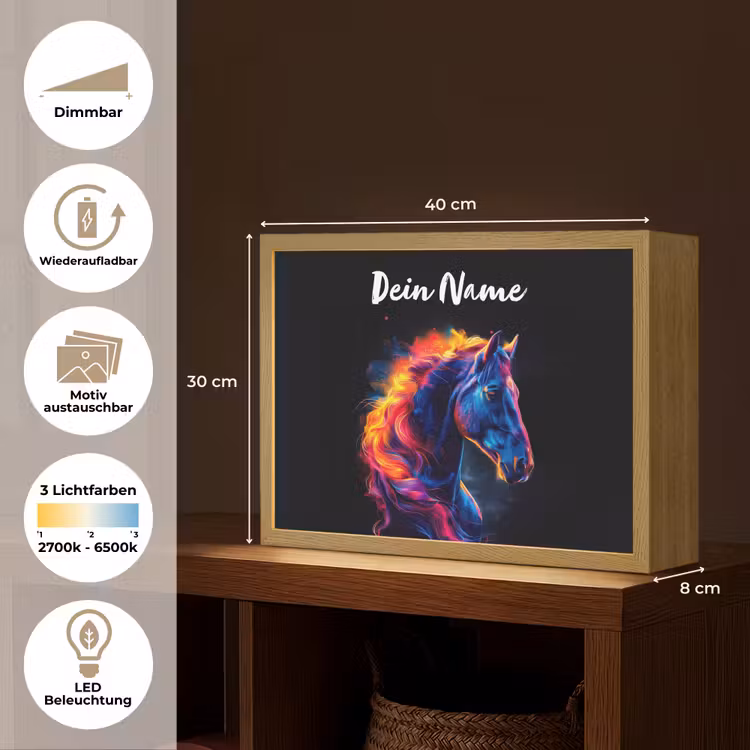 Paard - Dier - Rook - Zwart - Kleuren Light Box met batterij (Wandlamp kind) middel -USP_websiteoverzichtDE