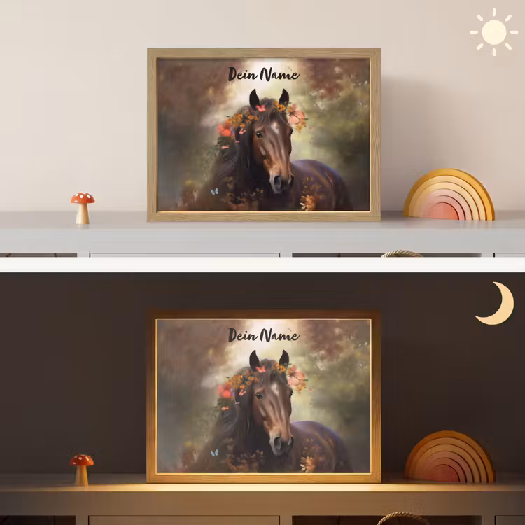 Paard - Dieren - Bloemen - Bos - Vlinder Light Box met batterij (Wandlamp kind) middel -sfeer3_kind