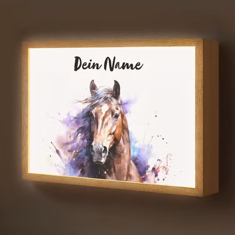 Paard - Dieren - Meisjes - Paars - Bruin Light Box met batterij (Wandlamp kind) middel -z3d_website