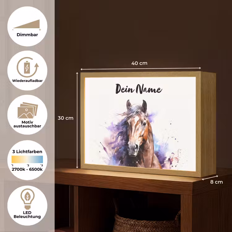 Paard - Dieren - Meisjes - Paars - Bruin Light Box met batterij (Wandlamp kind) middel -USP_websiteoverzichtDE