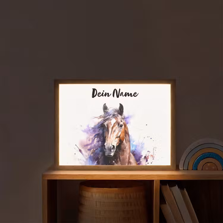 Paard - Dieren - Meisjes - Paars - Bruin Light Box met batterij (Wandlamp kind) middel -sfeer1_kind