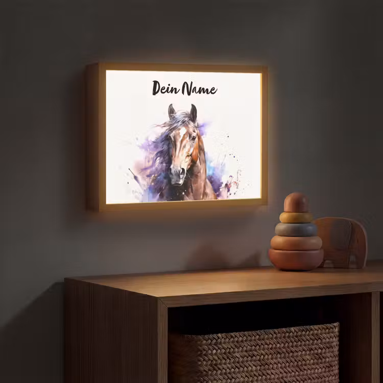 Paard - Dieren - Meisjes - Paars - Bruin Light Box met batterij (Wandlamp kind) middel -sfeer5_kind