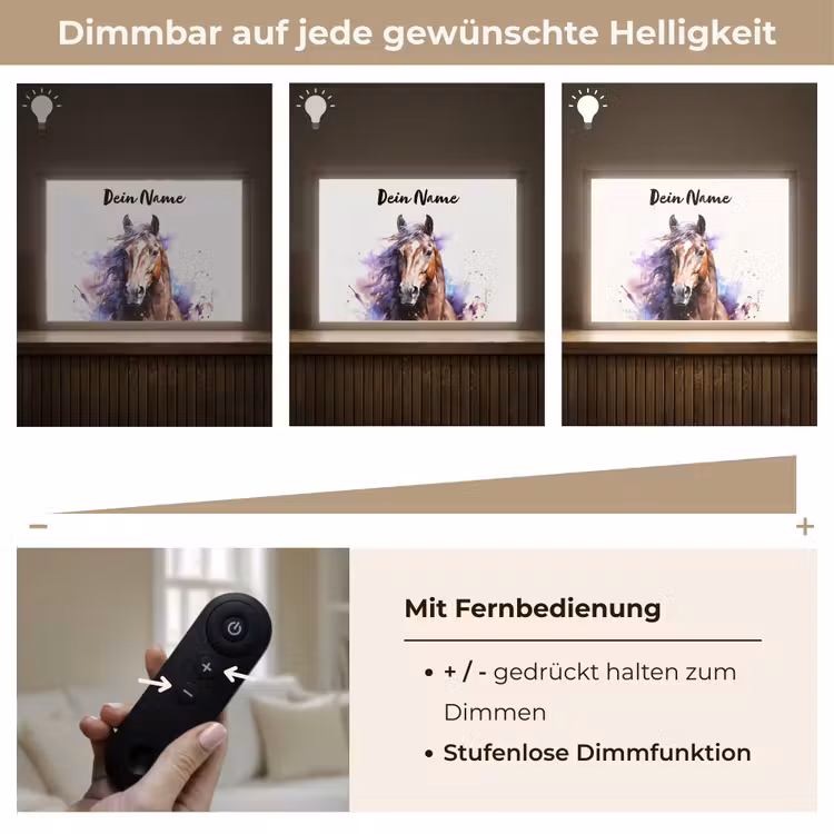 Paard - Dieren - Meisjes - Paars - Bruin Light Box met batterij (Wandlamp kind) middel -USP_dimbaarDE