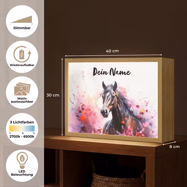 Paard - Dieren - Meisje - Roze Light Box met batterij (Wandlamp kind) middel -USP_websiteoverzichtDE