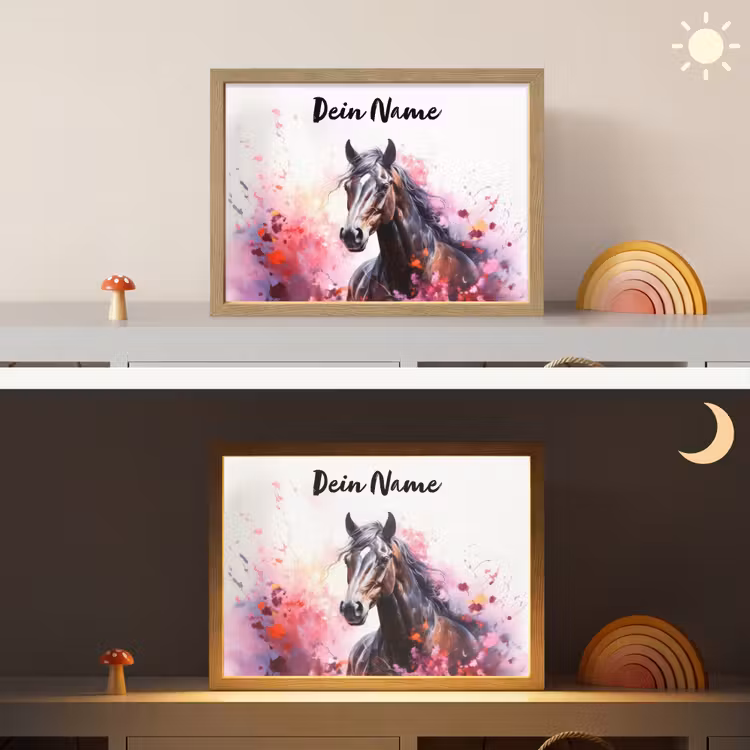 Paard - Dieren - Meisje - Roze Light Box met batterij (Wandlamp kind) middel -sfeer3_kind