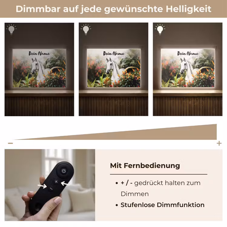 Paard - Wit - Bos - Bloemen - Planten Light Box met batterij (Wandlamp kind) middel -USP_dimbaarDE
