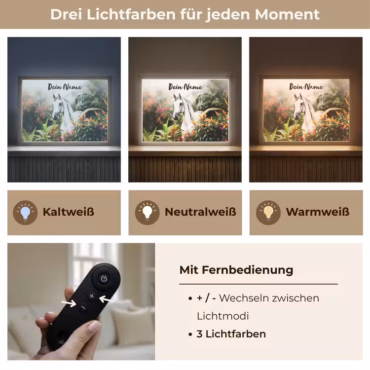 Paard - Wit - Bos - Bloemen - Planten Light Box met batterij (Wandlamp kind) middel -USP_lichtkleurDE