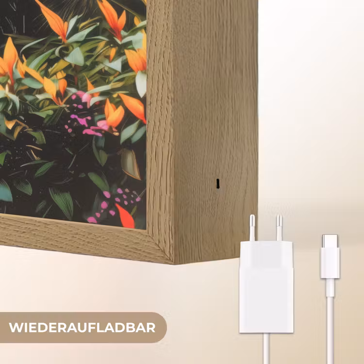 Paard - Wit - Bos - Bloemen - Planten Light Box met batterij (Wandlamp kind) middel -USP_websiteoplaadbaarDE