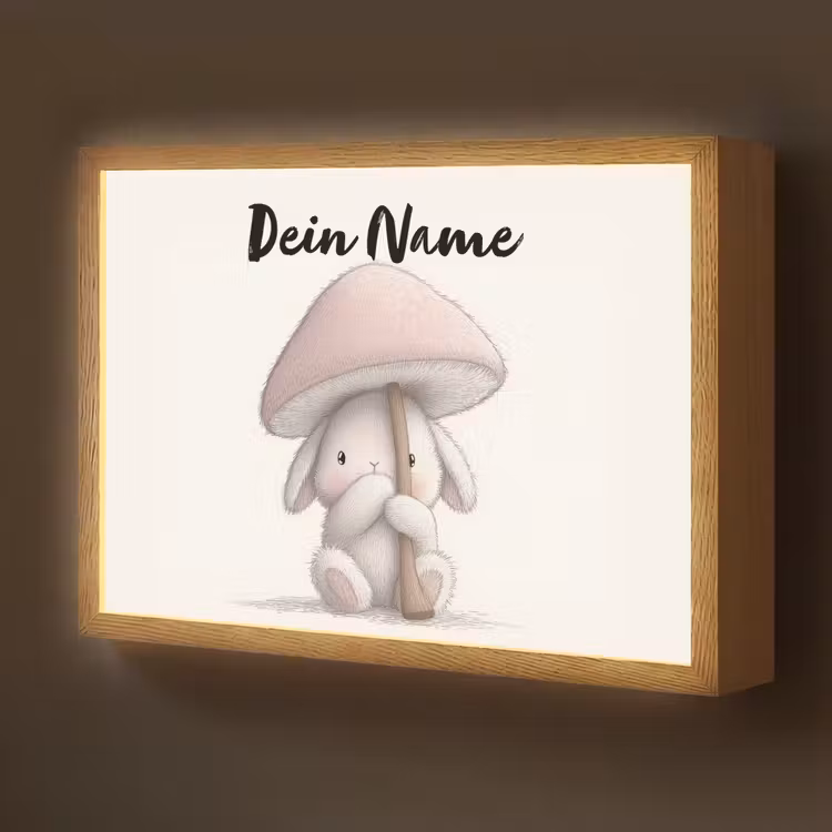 Paddenstoel - Konijn - Roze Light Box met batterij (Wandlamp kind) middel -z3d_website