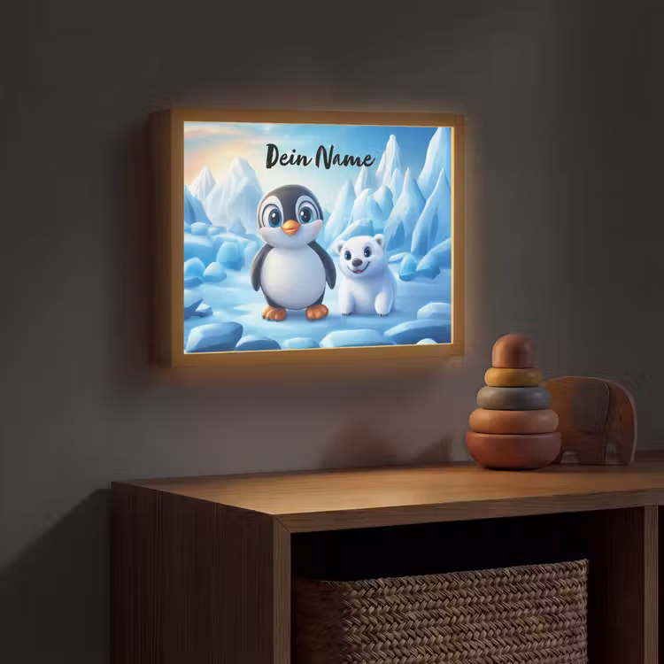 Pinguïn - IJsbeer - IJs - Sneeuw Light Box met batterij (Wandlamp kind) middel -sfeer5_kind
