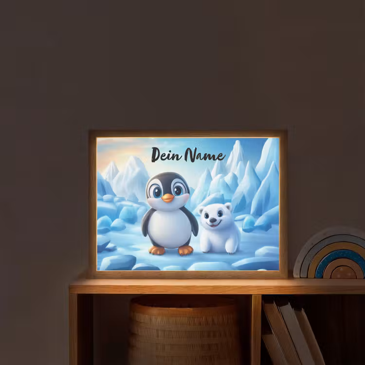 Pinguïn - IJsbeer - IJs - Sneeuw Light Box met batterij (Wandlamp kind) middel -sfeer1_kind