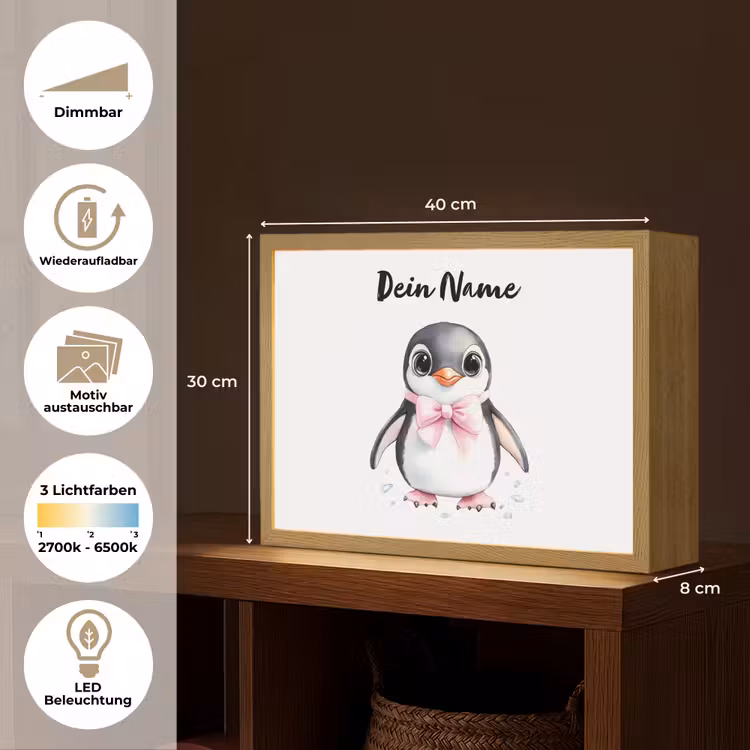 Pinguïn - Strikje - Roze - Dier Light Box met batterij (Wandlamp kind) middel -USP_websiteoverzichtDE