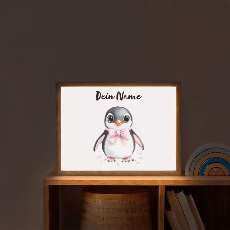 Pinguïn - Strikje - Roze - Dier Light Box met batterij (Wandlamp kind) middel -sfeer1_kind