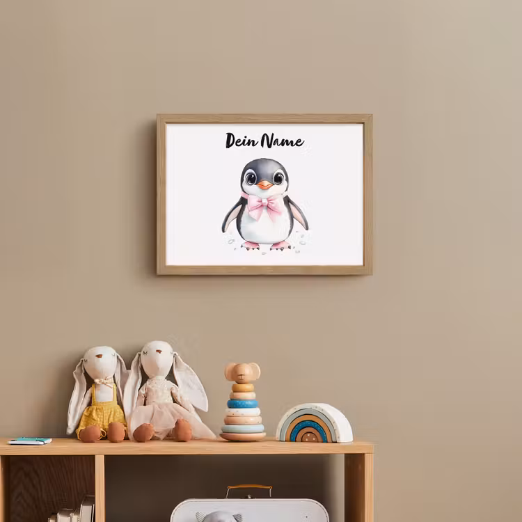 Pinguïn - Strikje - Roze - Dier Light Box met batterij (Wandlamp kind) middel -sfeer2_kind