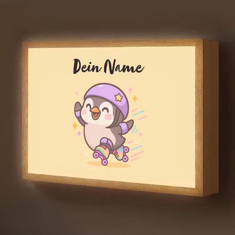 Pinguïn - Geel - Energiek - Rolschaatsen Light Box met batterij (Wandlamp kind) middel -z3d_website