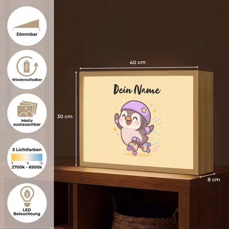 Pinguïn - Geel - Energiek - Rolschaatsen Light Box met batterij (Wandlamp kind) middel -USP_websiteoverzichtDE
