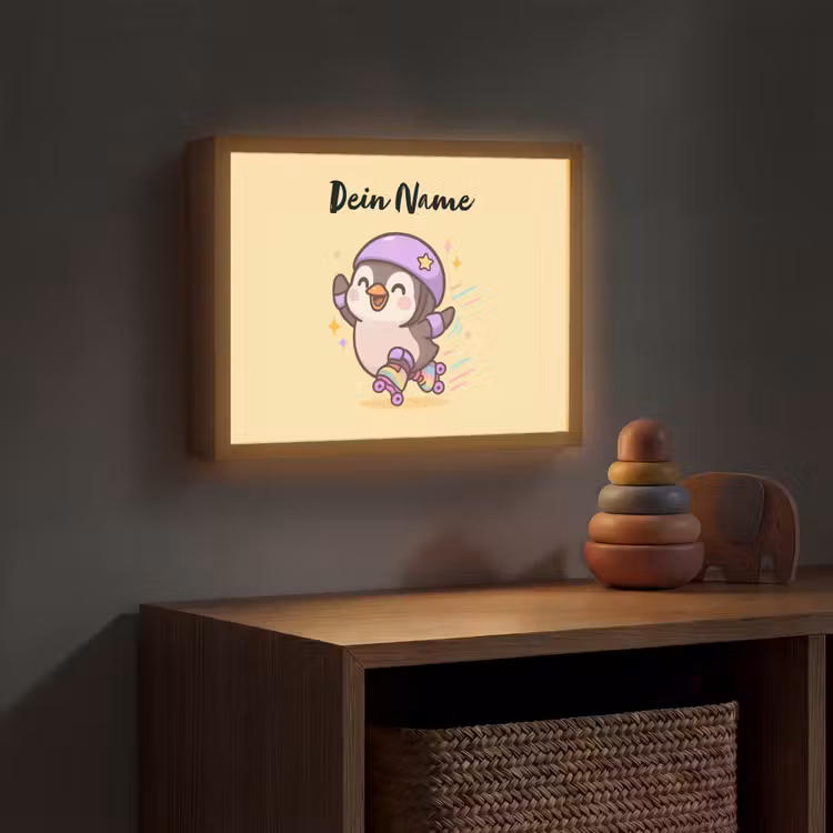 Pinguïn - Geel - Energiek - Rolschaatsen Light Box met batterij (Wandlamp kind) middel -sfeer5_kind