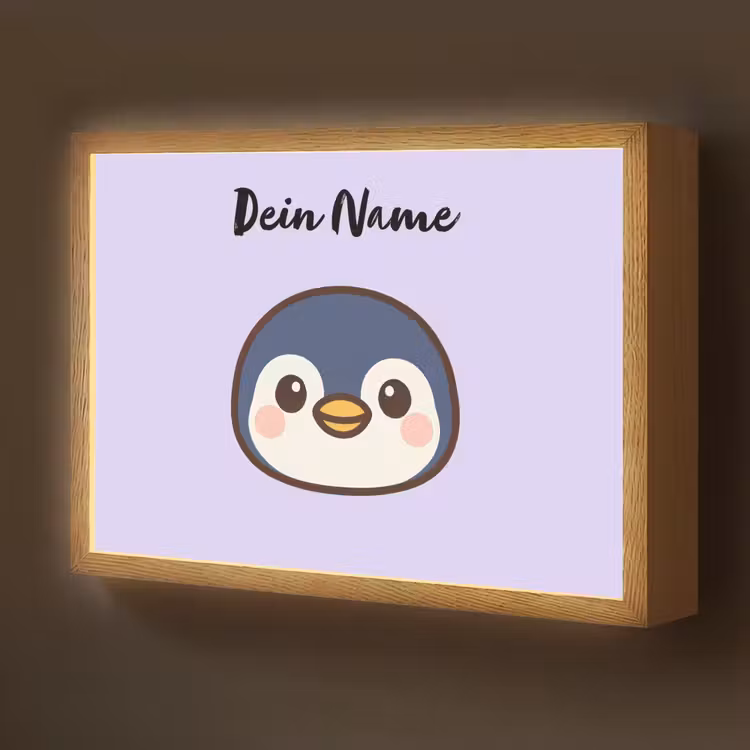 Pinguïn - Paars - Minimalistisch - Blosjes Light Box met batterij (Wandlamp kind) middel -z3d_website