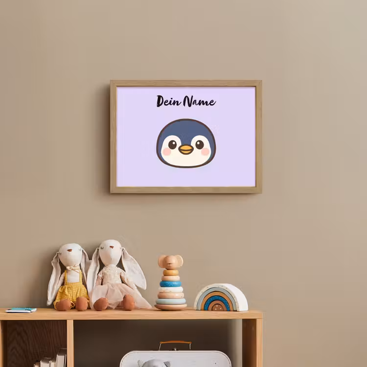 Pinguïn - Paars - Minimalistisch - Blosjes Light Box met batterij (Wandlamp kind) middel -sfeer2_kind