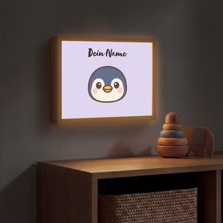 Pinguïn - Paars - Minimalistisch - Blosjes Light Box met batterij (Wandlamp kind) middel -sfeer5_kind
