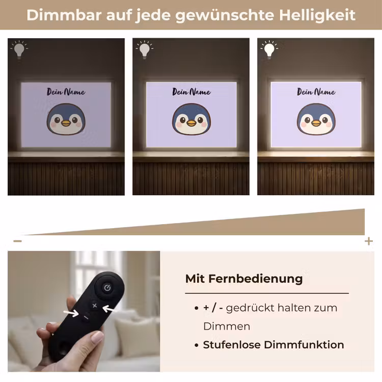 Pinguïn - Paars - Minimalistisch - Blosjes Light Box met batterij (Wandlamp kind) middel -USP_dimbaarDE