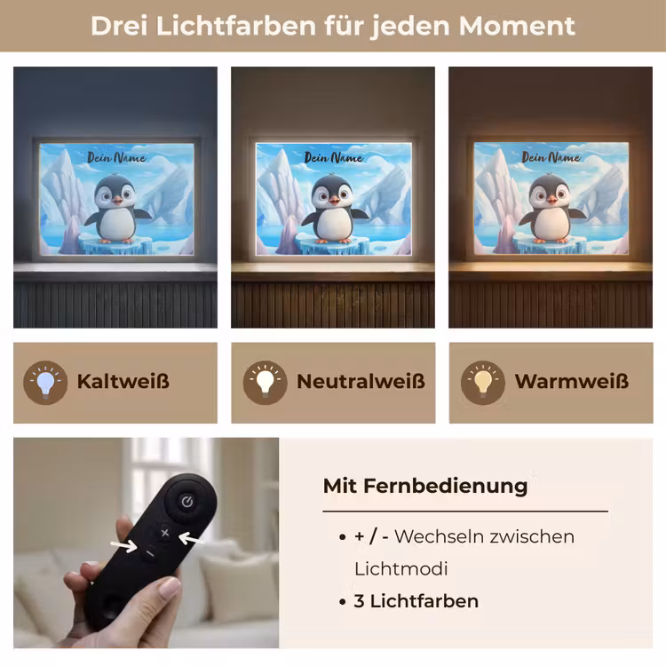 Pinguïn - Meisjes - Pooldieren - Kinderen Light Box met batterij (Wandlamp kind) middel -USP_lichtkleurDE