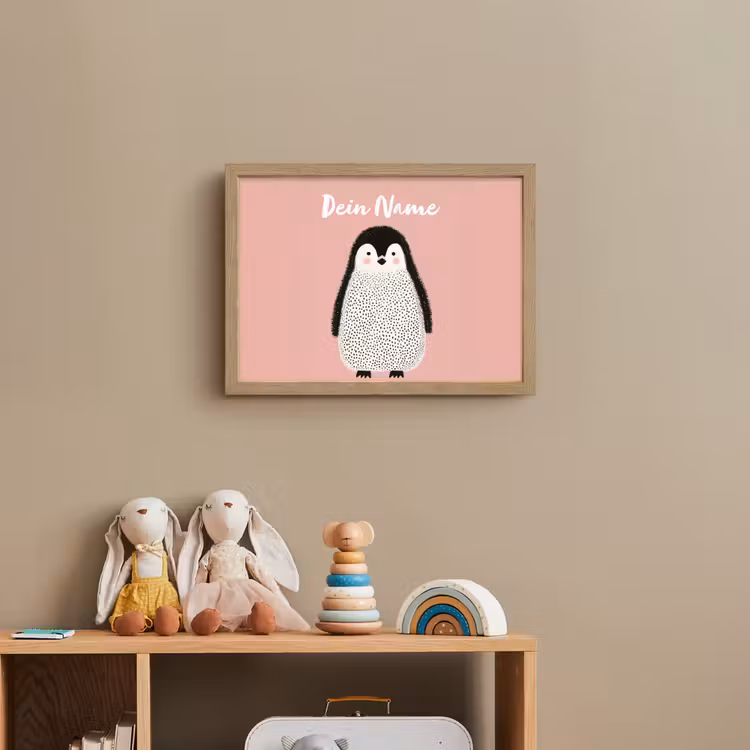 Pinguïn - Stippen - Minimalistisch - Roze Light Box met batterij (Wandlamp kind) middel -sfeer2_kind
