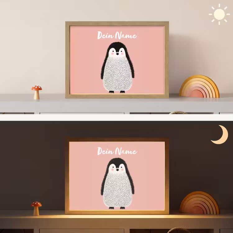 Pinguïn - Stippen - Minimalistisch - Roze Light Box met batterij (Wandlamp kind) middel -sfeer3_kind