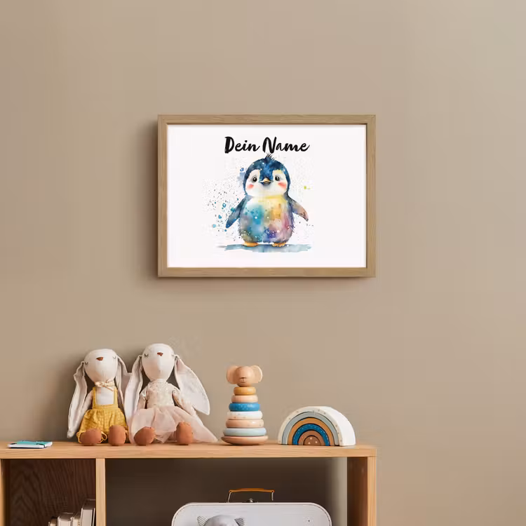 Pinguïn - Regenboog - Waterverf - Dieren - Kinderen Light Box met batterij (Wandlamp kind) middel -sfeer2_kind