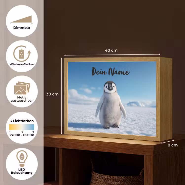 Pinguïn - Sneeuw - Landschap - Wit Light Box met batterij (Wandlamp kind) middel -USP_websiteoverzichtDE