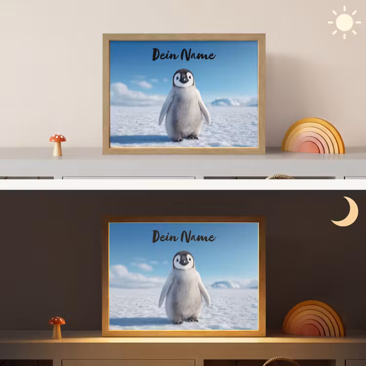 Pinguïn - Sneeuw - Landschap - Wit Light Box met batterij (Wandlamp kind) middel -sfeer3_kind