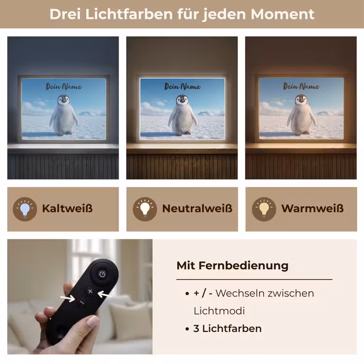 Pinguïn - Sneeuw - Landschap - Wit Light Box met batterij (Wandlamp kind) middel -USP_lichtkleurDE