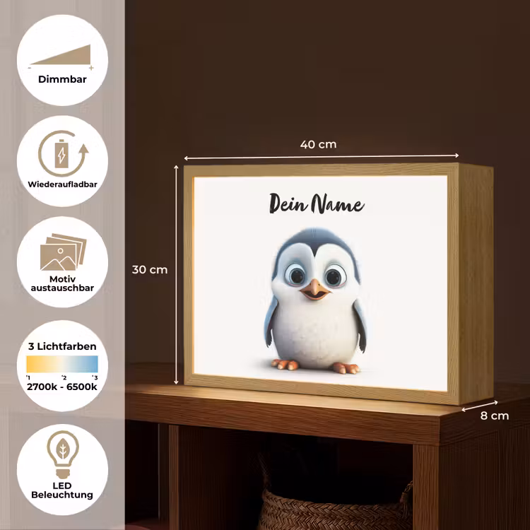 Pinguïn - Dieren - Meisjes - Kind - Jongens Light Box met batterij (Wandlamp kind) middel -USP_websiteoverzichtDE