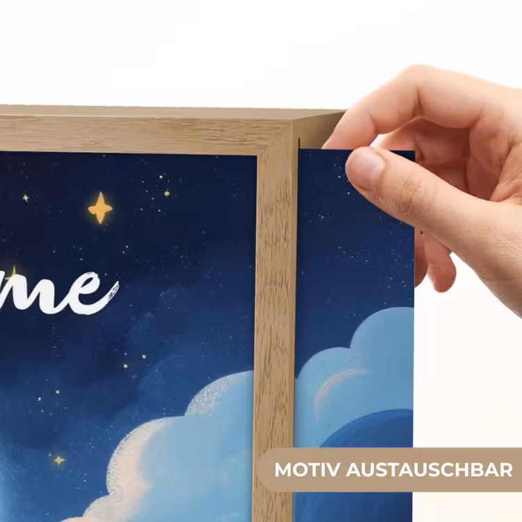 Planeet - Wolken - Sterren - Blauw Light Box met batterij (Wandlamp kind) middel -USP_websiteprintDE