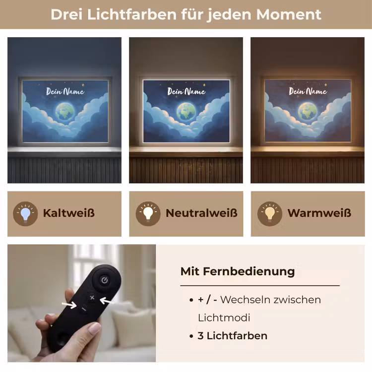 Planeet - Wolken - Sterren - Blauw Light Box met batterij (Wandlamp kind) middel -USP_lichtkleurDE