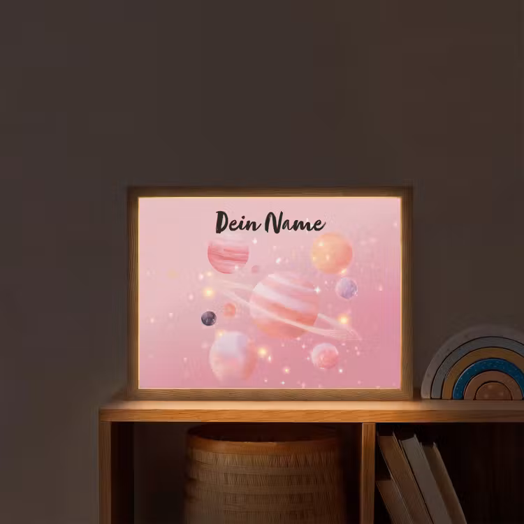 Planeten - Roze - Sterren Light Box met batterij (Wandlamp kind) middel -sfeer1_kind