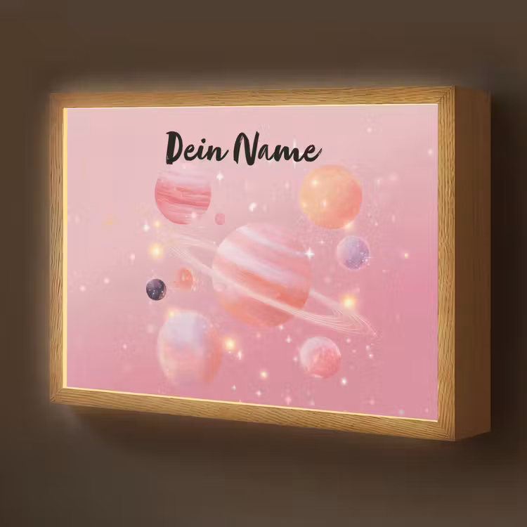 Planeten - Roze - Sterren Light Box met batterij (Wandlamp kind) middel -z3d_website
