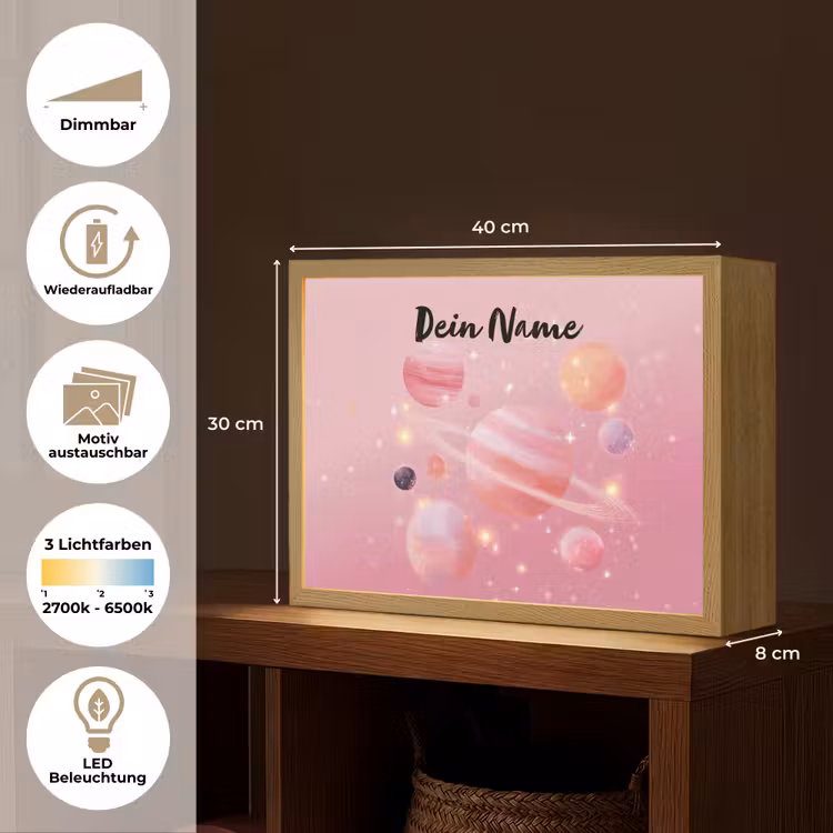 Planeten - Roze - Sterren Light Box met batterij (Wandlamp kind) middel -USP_websiteoverzichtDE