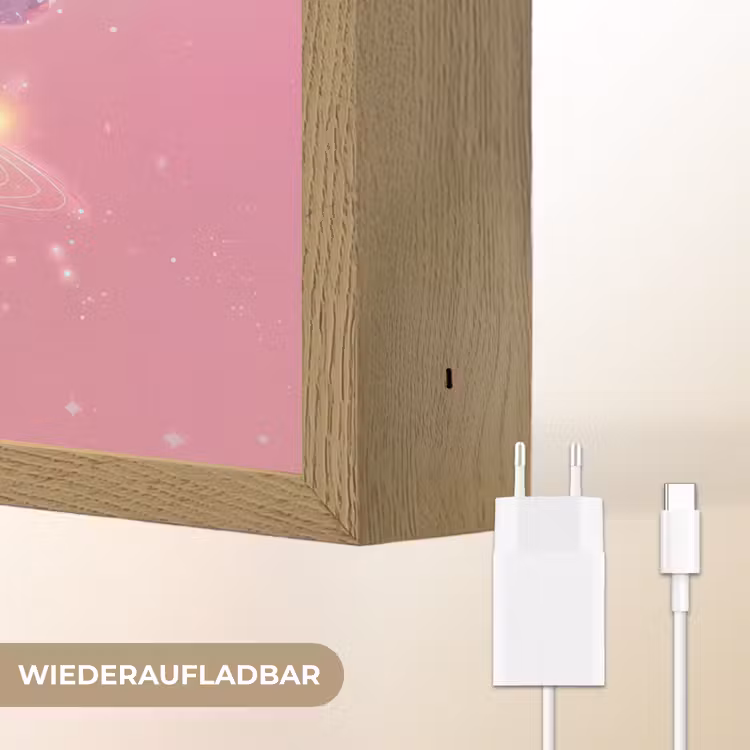 Planeten - Roze - Sterren Light Box met batterij (Wandlamp kind) middel -USP_websiteoplaadbaarDE