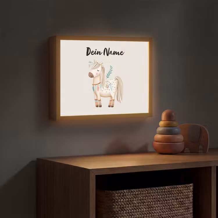 Pony - Lichtbruin - Vlekken - Veren Light Box met batterij (Wandlamp kind) middel -sfeer5_kind