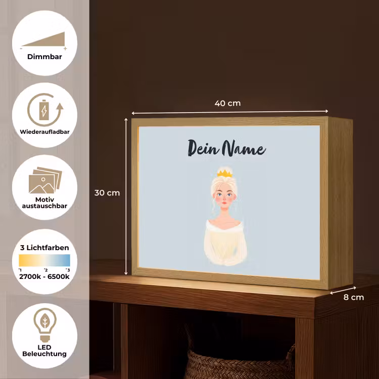 Prinses - Blond - Kroon - Minimalistisch Light Box met batterij (Wandlamp kind) middel -USP_websiteoverzichtDE