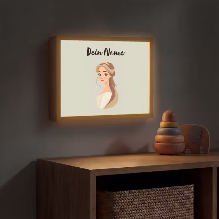 Prinses - Bruin - Haar - Kroon Light Box met batterij (Wandlamp kind) middel -sfeer5_kind