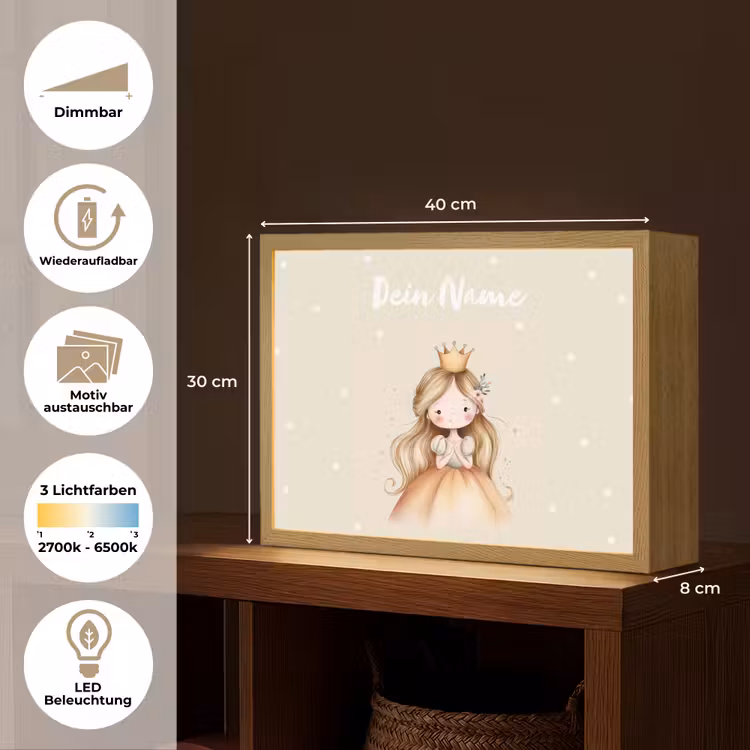 Prinses - Kroon - Bloem - Stippen Light Box met batterij (Wandlamp kind) middel -USP_websiteoverzichtDE