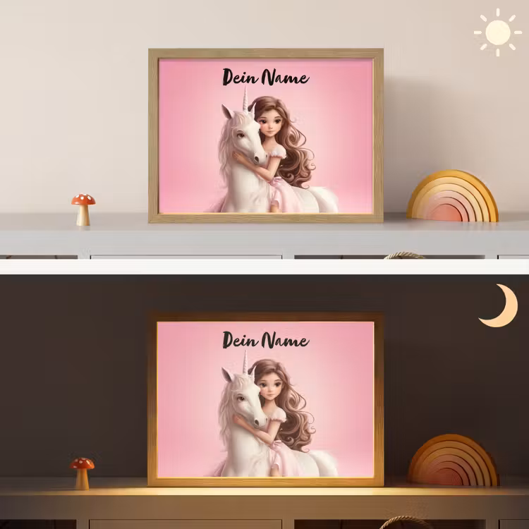 Prinses - Roze - Eenhoorn Light Box met batterij (Wandlamp kind) middel -sfeer3_kind