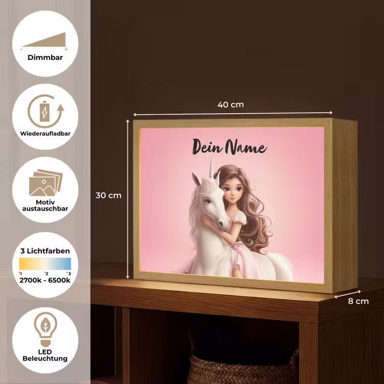 Prinses - Roze - Eenhoorn Light Box met batterij (Wandlamp kind) middel -USP_websiteoverzichtDE