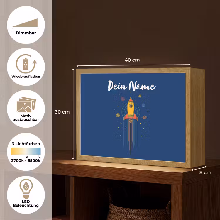 Raket - Blauw - Sterren Light Box met batterij (Wandlamp kind) middel -USP_websiteoverzichtDE